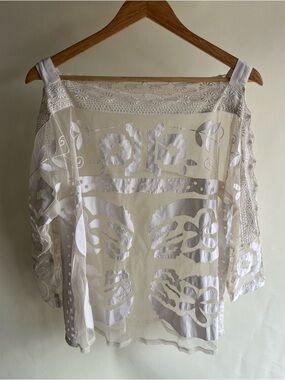 ASOS sz 14 cream lace top short sleeve cold shoulder sheet blouse shirt ivory